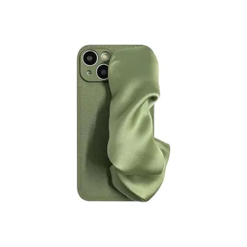 Sopi Leather Material Green Silk Scarf Wristband Phone Cases Compatible With IPhone 16/15 Pro Max/Apple 13/14 Pro/Max