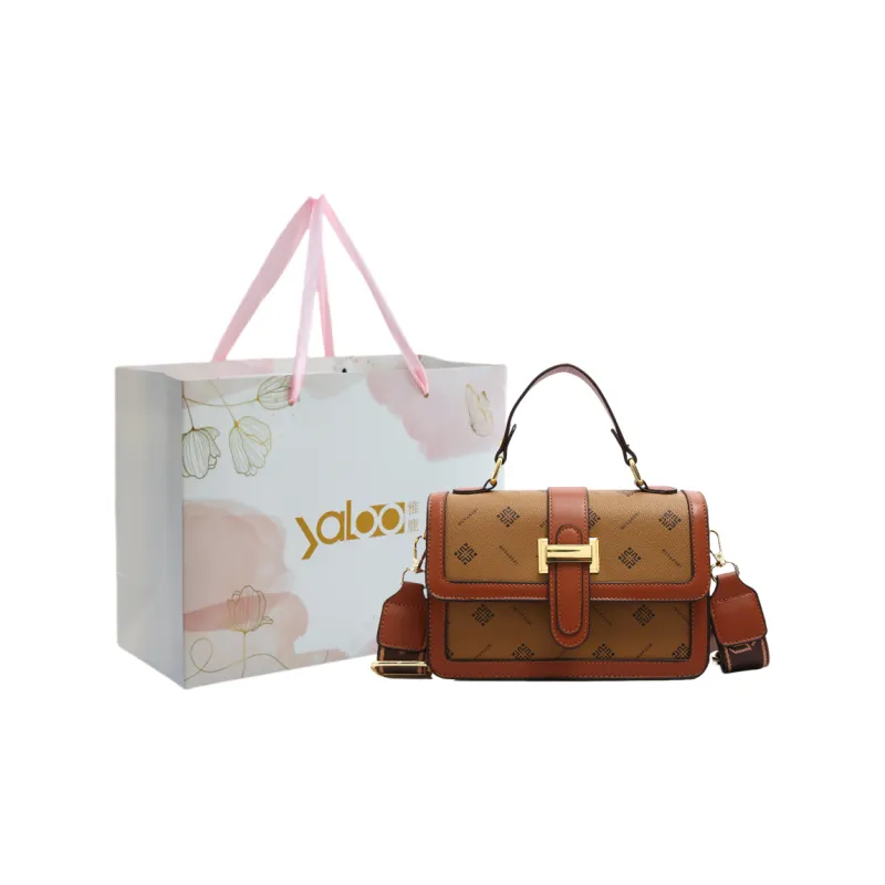 Yalu Polyvinyl Chloride PVC Leather Handbag Regular Unisex Ecru/Yellow/Brown-5