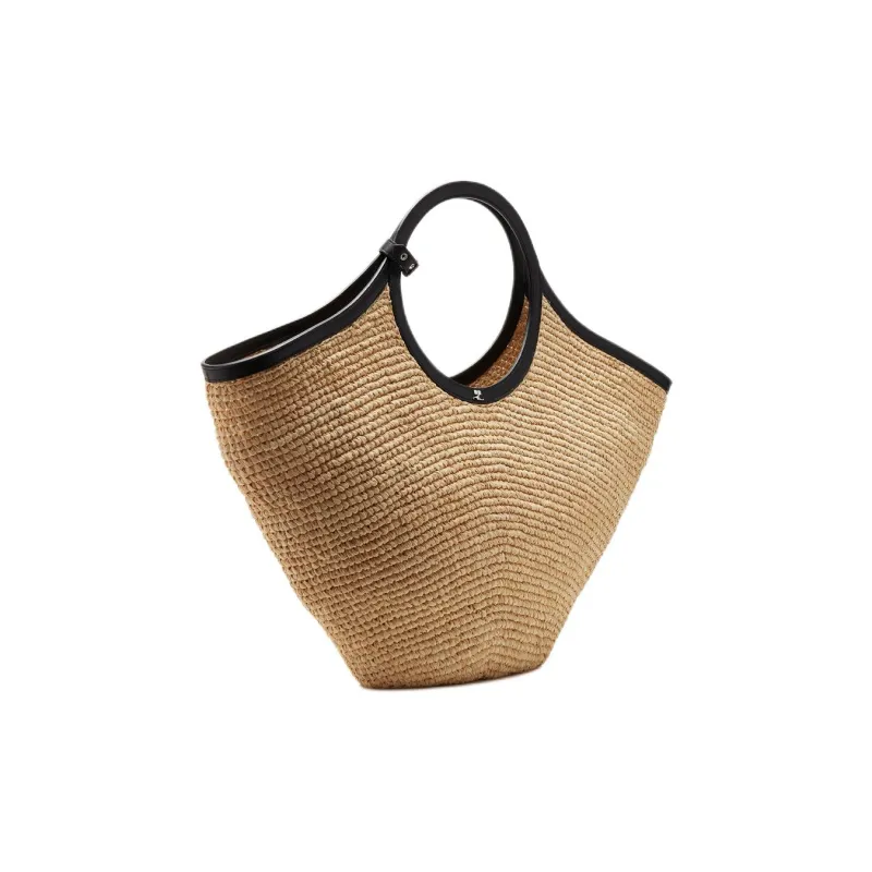COURREGES Raffia Handbag Women's Khaki & Black-1