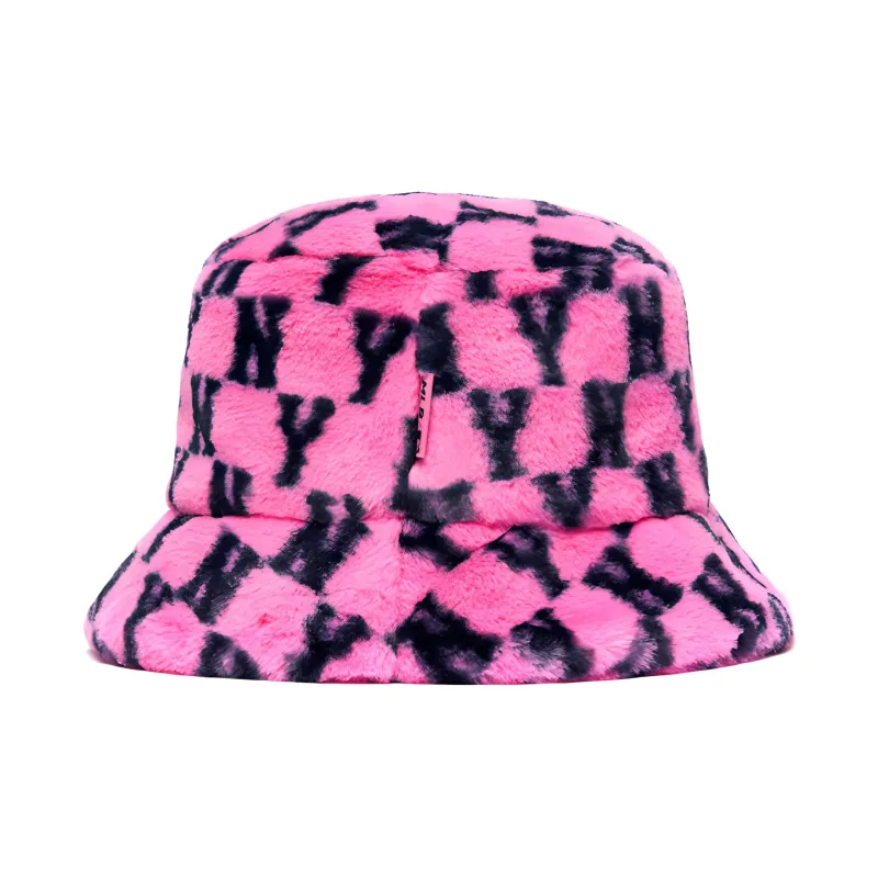 MLB New York Yankees Polyester Bucket Hats Unisex Peach Pink-3