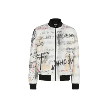 BALMAIN Nylon Bomber Jacket With Graffiti Print