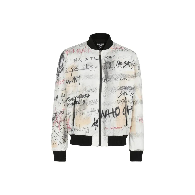 BALMAIN Nylon Bomber Jacket With Graffiti Print-0