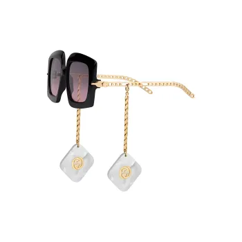 GUCCI Acetate Metal Mother Of Pearl Square Sunglasses Unisex Black
