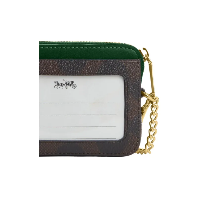 COACH Card Case Canvas With Leather Coin Purses Card Holders Mini Women's Black & Green-4