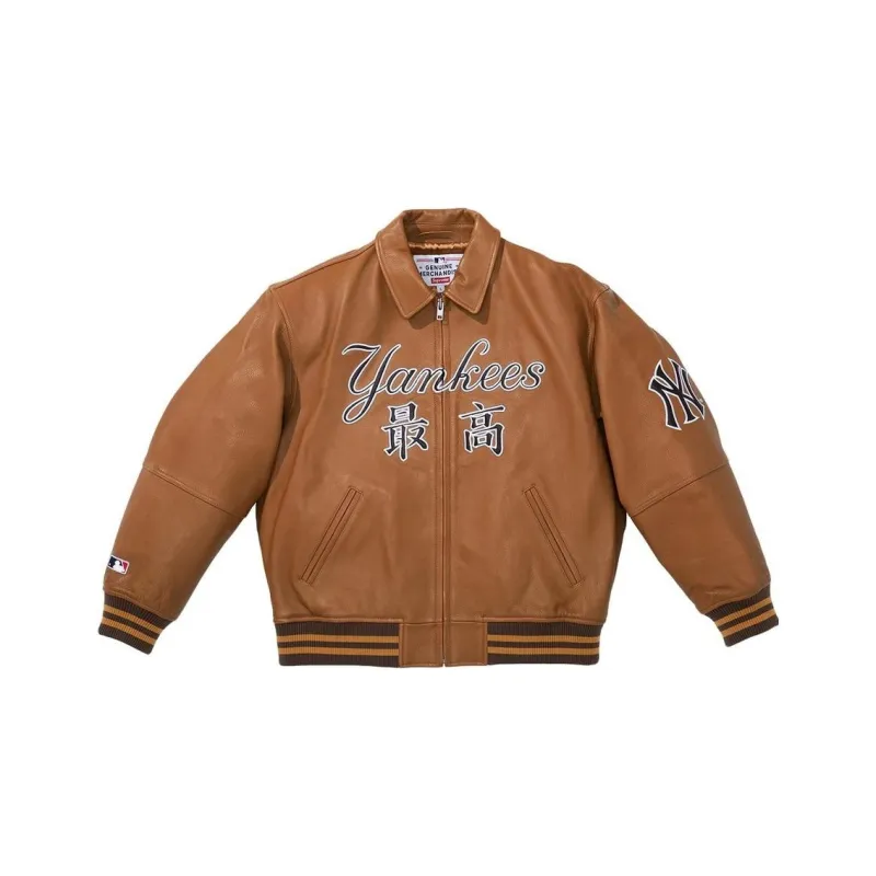 Supreme New York Yankees Kanji Leather Varsity Jacket-6