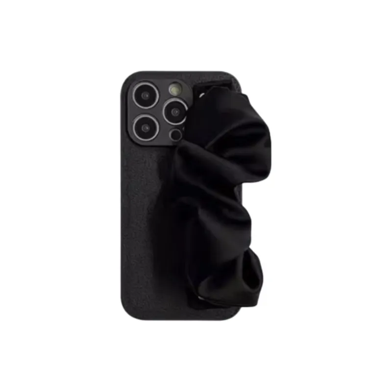 Sopi Leather Material Green Silk Scarf Wristband Phone Cases Compatible With IPhone 16/15 Pro Max/Apple 13/14 Pro/Max-2