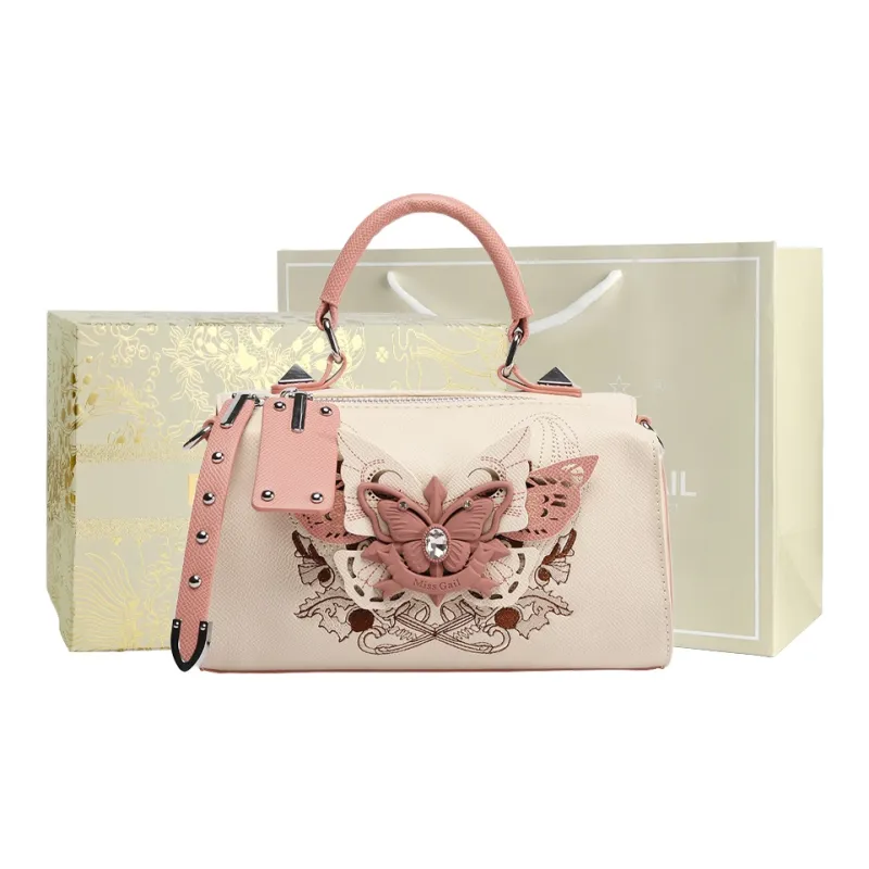 MISS GAIL Synthetic Leather One Shoulder Handbag Regular Women's White & Pink-0