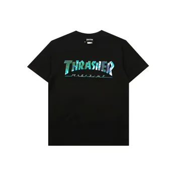 Thrasher Crew Neck Loose Fit Straight Short Sleeved T Shirt Japan Version Unisex Black