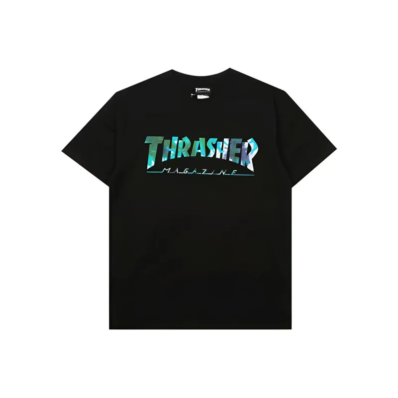 Thrasher Crew Neck Loose Fit Straight Short Sleeved T Shirt Japan Version Unisex Black-0