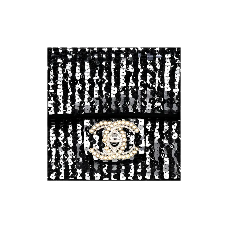 CHANEL 23P SS Rhinestone Sequins Evening Bag, Cell Phone Pouch, Clutch, Shoulder Bag, Crossbody Bag Women's Black-4