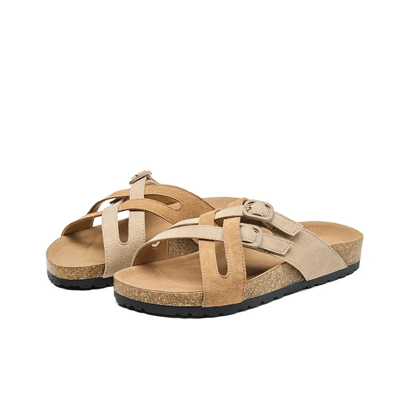 VAEL Leather Patchwork Slip Resistant Abrasion Resistant Cushioning Slide Slippers Women's-6