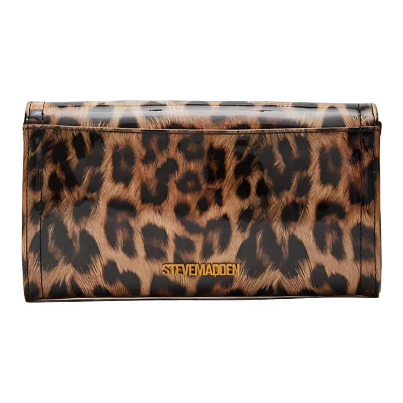 STEVE MADDEN Shiny Leather Clutch Women's Leopard-1