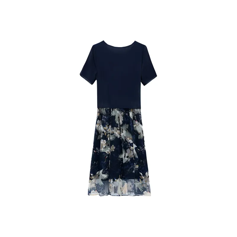 HUASJ Short Sleeved Dresses Women's Navy Blue-1