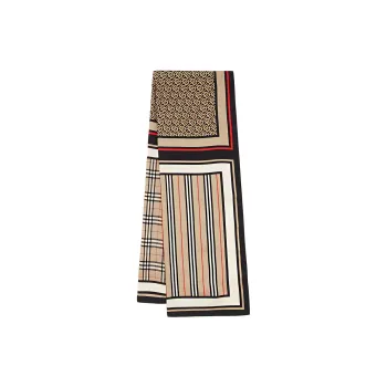 Burberry Monogram Icon Stripe And Check Print Silk Scarf