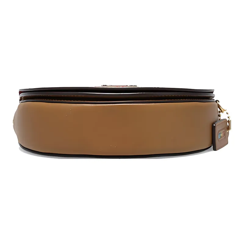 COACH Ellen Canvas Leather Saddle Bag, Crossbody Bag, Shoulder Bag Trumpets Women's Khaki-3