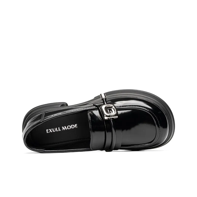 EXULL Q British Style Small Leather Shoes Loafers 3CM Women's Black-2