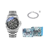 Hip-Hop Bracelet Box-Silver Case Black Dial Silver Steel Band