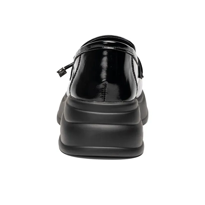 EXULL Q British Style Small Leather Shoes Loafers 3CM Women's Black-3