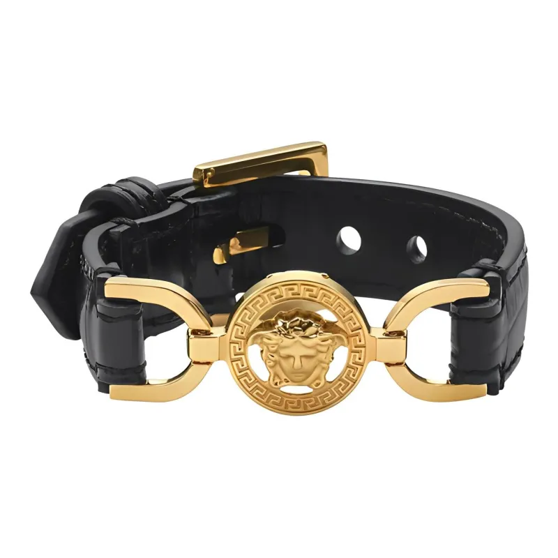 VERSACE Calfskin Wristbands Men's Black-0