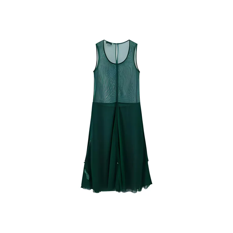 URBAN REVIVO Sleeveless Dresses Women's Leather Green-1