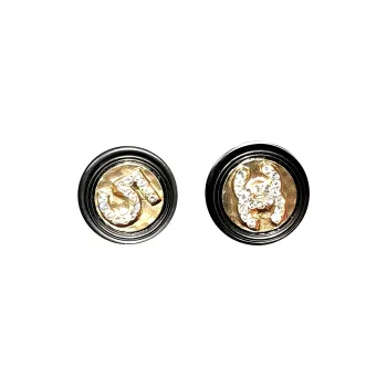 CHANEL Stud Earrings Women's Black Gold