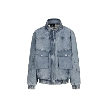 BONELESS Loose Fit Thickened And Fleece Lined Denim Jacket Winter Unisex Blue