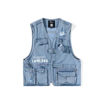 LAMLICKA Loose Fit Denim Vest Unisex Blue