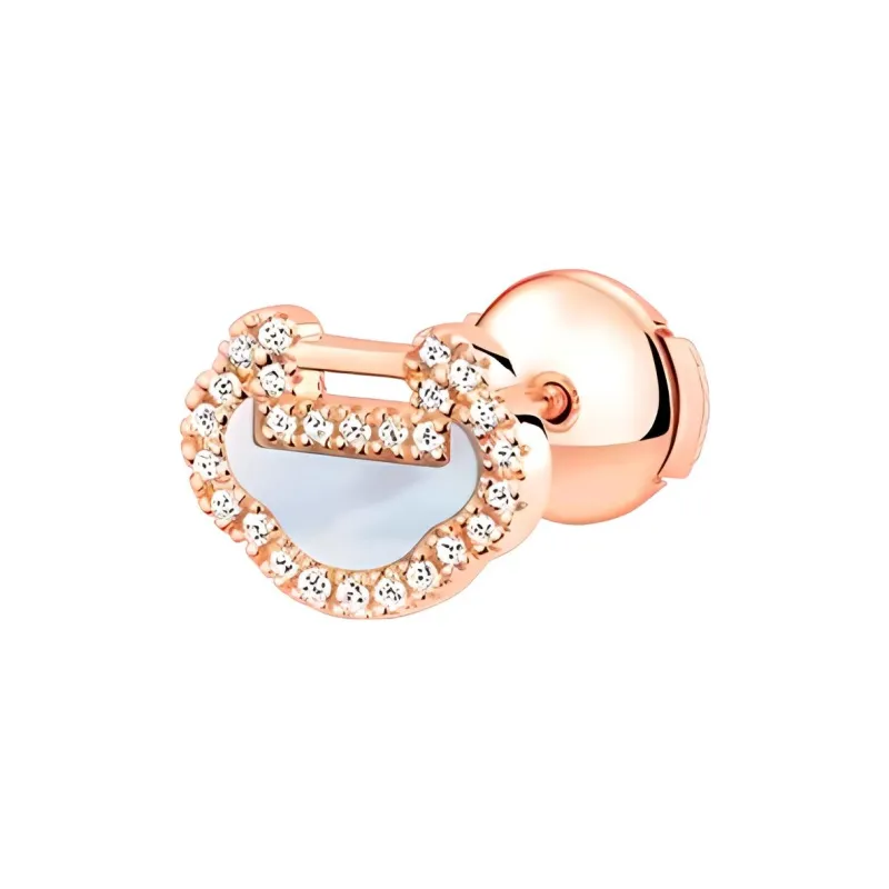 Qeelin 18K Rose Gold Mother Of Pearl, Diamond 0.14 Carat Stud Earrings Women's-2