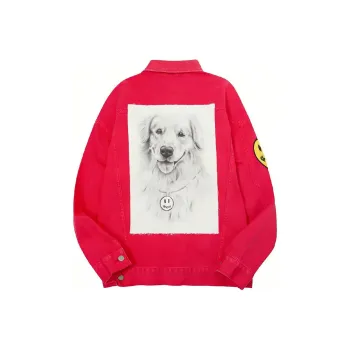 Drew House Smiley Collection Denim Jackets Unisex Red