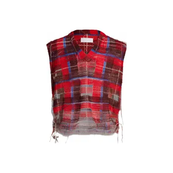 Maison Margiela Checked V-Neck Distressed Vest