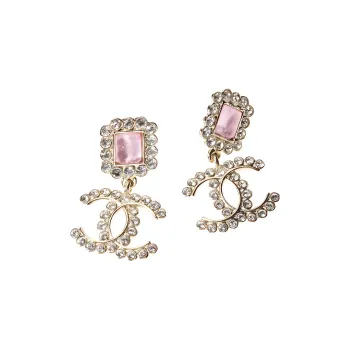 CHANEL Rhinestone Earrings Women's Pink