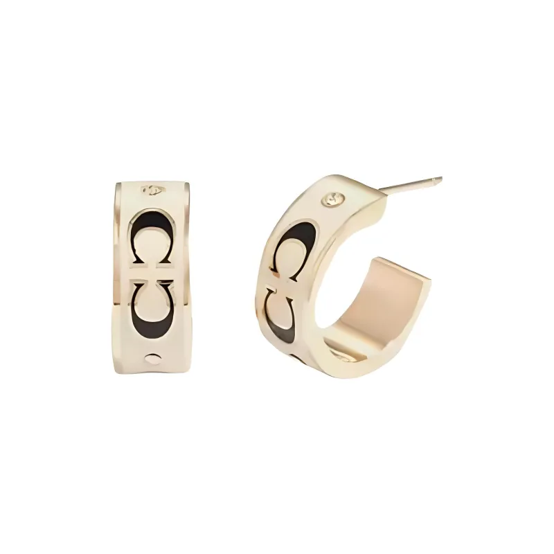 COACH Brass Earrings Women's Black/White-2