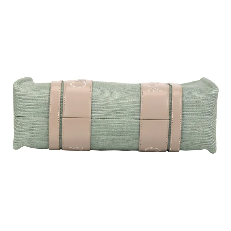 Chloe Woody Linen Canvas With Shiny Calfskin Tote Bag Shopping Bag Canvas Bag Handbags Medium Size Women's Light Green-3