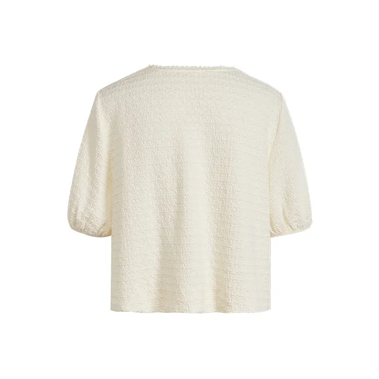 KUOSE Puff Sleeve T Shirt Women's Beige Apricot-1