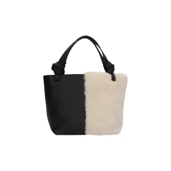 Staud Leather With Shearling And Shearling Shoulder Bag Crossbody Bag Handbag Mini Women's Black/White