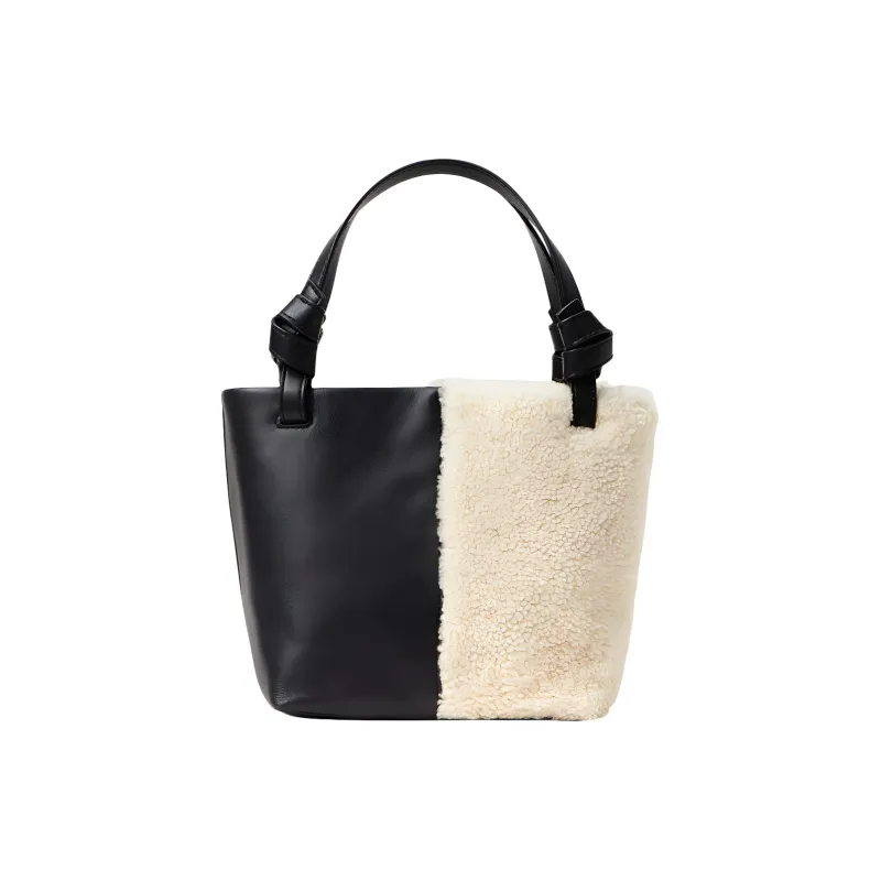 Staud Leather With Shearling And Shearling Shoulder Bag Crossbody Bag Handbag Mini Women's Black/White-4