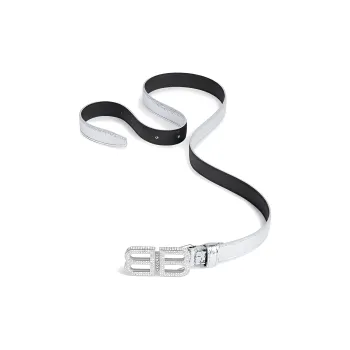 Balenciaga Badge Letter Logo Decoration Leather Belts Women's Silver Width 2.03cm