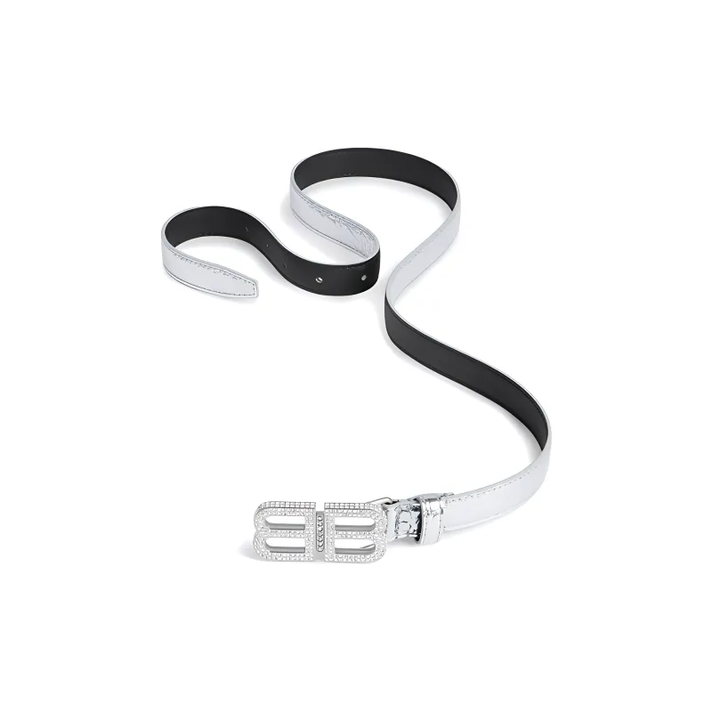 Balenciaga Badge Letter Logo Decoration Leather Belts Women's Silver Width 2.03cm-0