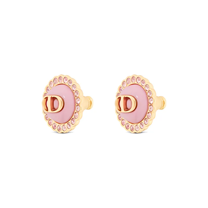 DIOR Metal Crystal Glass Earrings Women's Pink-2