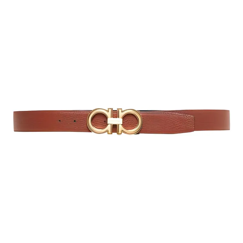 FERRAGAMO Double Sided Design Calfskin Leather Belts Men's Black Width 3.5CM-1