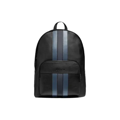 COACH Houston Cow Leather Backpack Men's Black & Blue Black Stripes