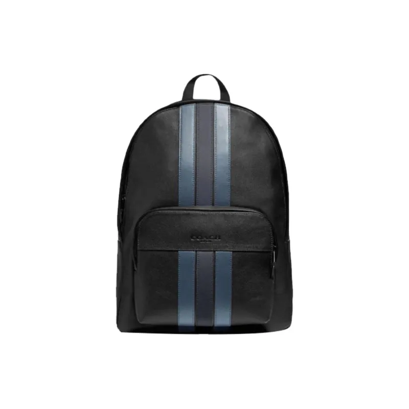 COACH Houston Cow Leather Backpack Men's Black & Blue Black Stripes-0