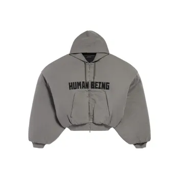 Balenciaga SS25 HUMAN BEING ROUND HOODIE Sweatshirt Loose Fit Style Men's Dark Gray