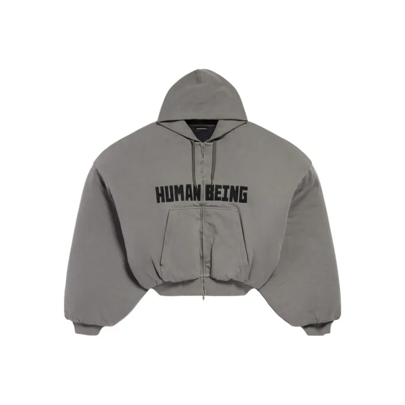 Balenciaga SS25 HUMAN BEING ROUND HOODIE Sweatshirt Loose Fit Men's Dark Gray-0