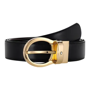 MONTBLANC Emblem Single-Sided Pin Buckle Leather Belts Men's Black Width: 3cm