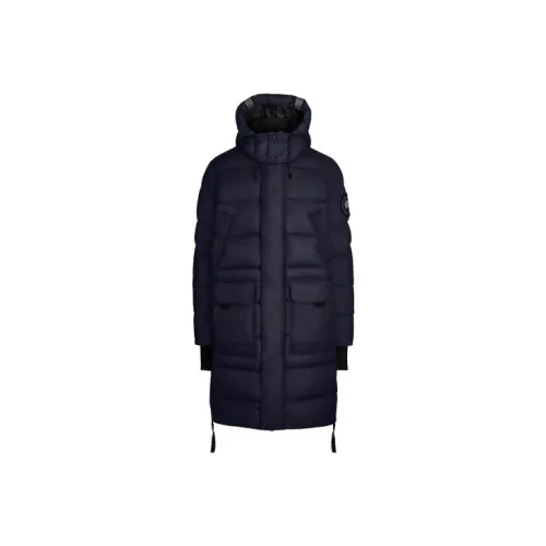 Canada Goose Warwick Series Solid Color Detachable Hood Mid-Length Down Jacket Men's Marine Blue