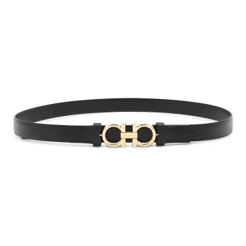 FERRAGAMO Carved Logo Smooth Buckle Leather Belts Women's Black Width  1.5cm