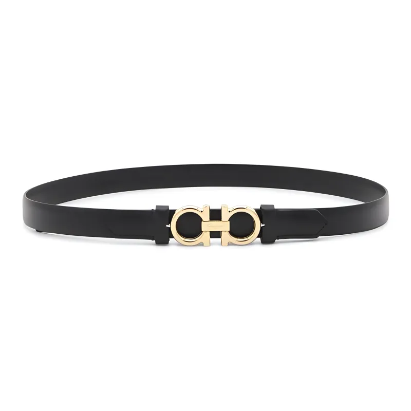FERRAGAMO Carved Logo Smooth Buckle Leather Belts Women's Black Width  1.5cm-0