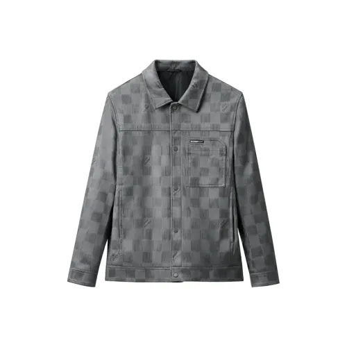 HLA Jackets Men Dark Gray Plaid D7