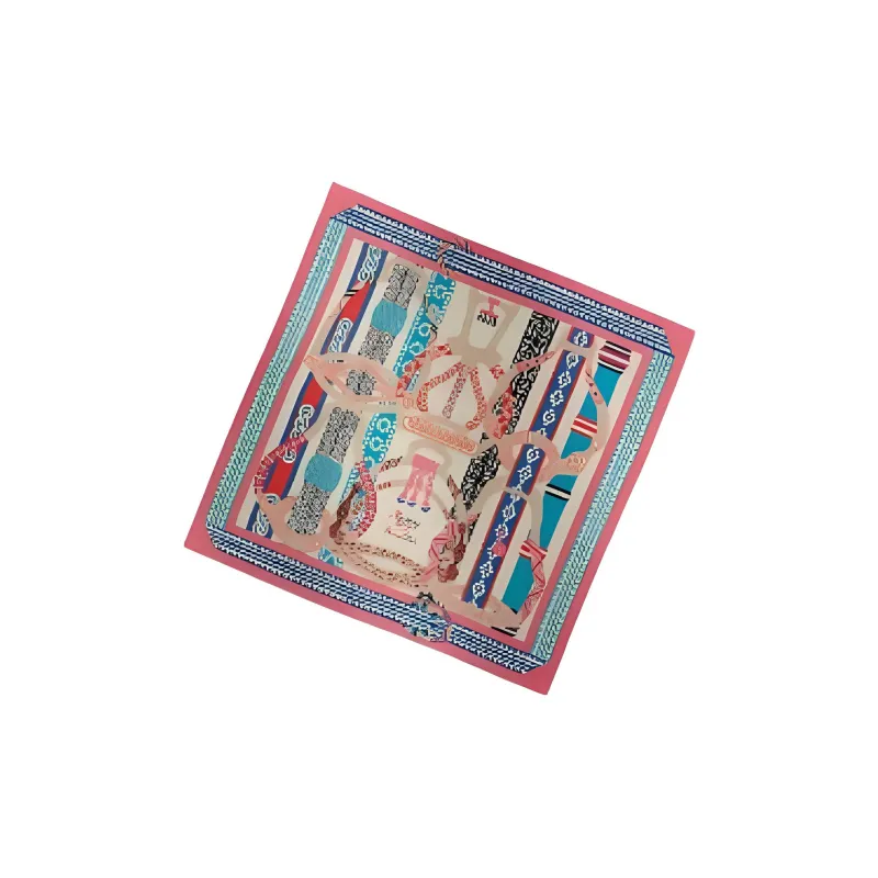 HERMES Cashmere Shawls Women's Red/Apricot/Orange/Pink/Blue-3